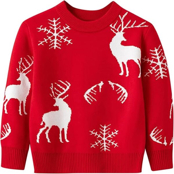 Christmas Special Deer Snowflake Woolen Knitted Full Sleeve Round Neck Sweater