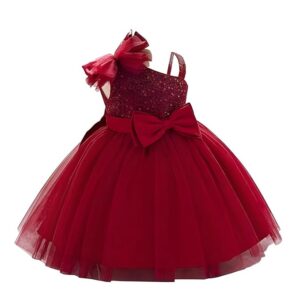 Niren Enterprise Barbet Sequence Embroidered Net Flaired Sleeve Less Baby Girl Frock