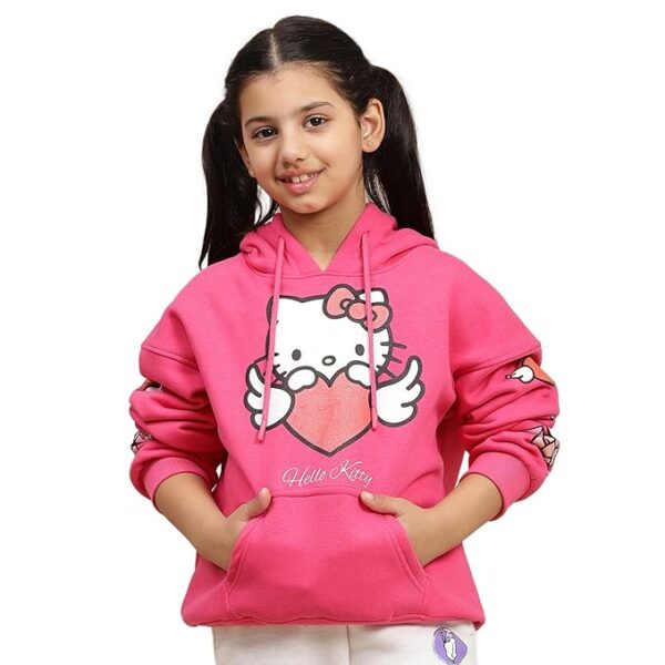 Kidsville Hello Kitty Printed Relaxed Fit Pink Hoodie for Girls