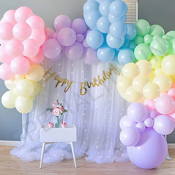SpecialYou.in 59 Pcs Pastel Rainbow Net Fabric Backdrop Happy Birthday Decoration Kit