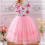 Niren Enterprise Pink Ocean Net Flair Baby Frock for Kids Girl