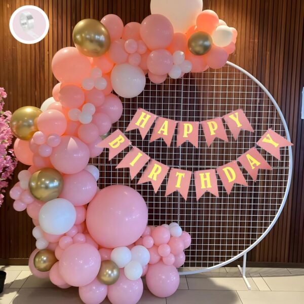 Flyloons Birthday Decoration Items Pink and White Theme Combination for Girl