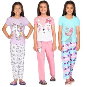 TotzTouch Kids Girls Night Wear Tee Top & Pajama Pant Set