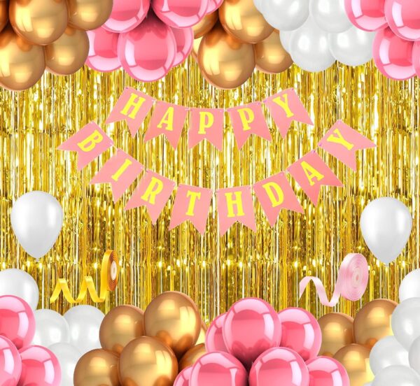 Flyloons Pink Happy Birthday decorations for girls