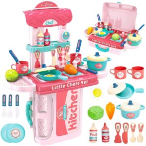 Cooking Kitchen Play Set Toy for Boys and Girls - Pink