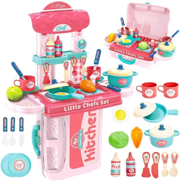 Cooking Kitchen Play Set Toy for Boys and Girls - Pink