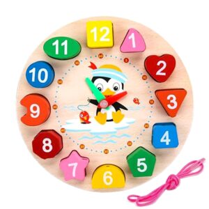 WISHKEY Wooden Learning Clock with Bead Lace