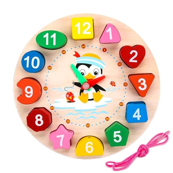 WISHKEY Wooden Learning Clock with Bead Lace