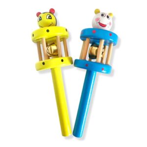ZeroOneCraft Wooden Non Toxic Colourful Rattle Toys for Newborn Baby