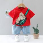 Googo Gaaga Boy's Cotton Printed T-Shirt with Denim Shorts Set