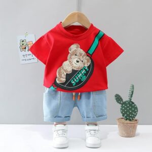 Googo Gaaga Boy's Cotton Printed T-Shirt with Denim Shorts Set