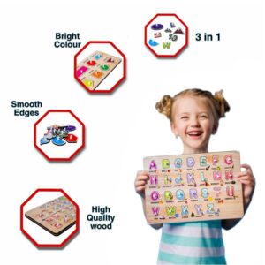 GIF VIF Wooden Puzzles for Kids | Alphabet, Number & Shape Learning Board Set
