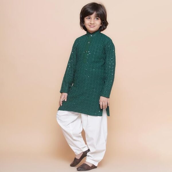 AJ DEZINES Kids Ethnic Wear Cotton Sequined Chikankari Kurta Pyjama Set