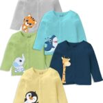 minicult Cotton Unisex Front Open Full Sleeve T-Shirt with snap Buttons and Cute Prints Combo Pack
