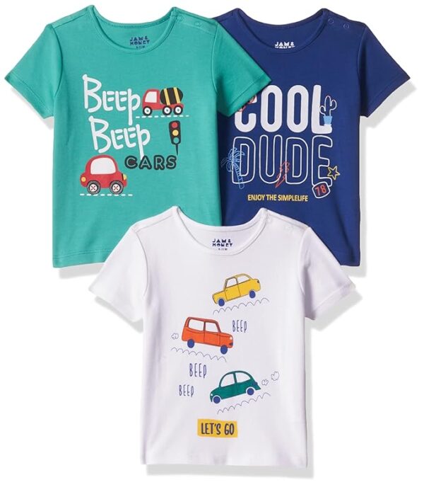 100% Soft & Pure Cotton Short Sleeve Stylish Comfy Printed Regular Fit T-Shirts (Pack of 3)
