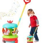 Zest 4 Toyz Pushing Toys for Kids Cord-Powered Push and Pull Along Merry Go Drum with Sound Walking Free Wheel