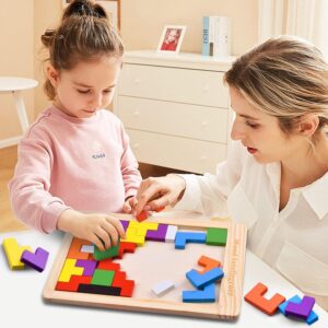 Lefan Wooden Puzzle Blocks for Kids 40 Piece Set
