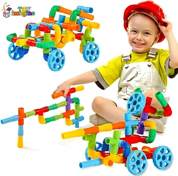 Toy Imagine™ 50+ Pipe-Shaped Puzzle Building Blocks