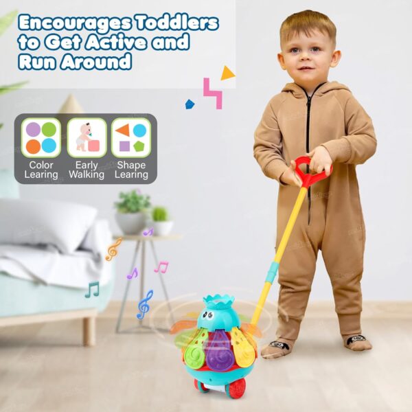 Zest 4 Toyz Pushing Toys for Kids Cord-Powered Push and Pull Along Octopus with Sound Walking Free Wheel