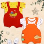 KIDEEZGUILD... Newborn Baby Boy's Baby Girl's Cotton Dungaree Combo Pack of 2