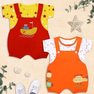 KIDEEZGUILD... Newborn Baby Boy's Baby Girl's Cotton Dungaree Combo Pack of 2