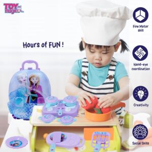 ToyMagic Frozen Kitchen Set for Kids with 22 Accessories & Backpack