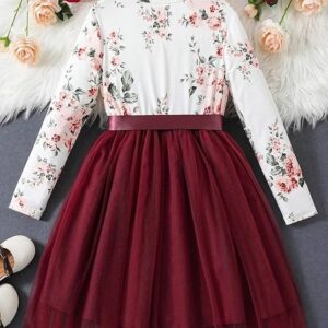 TAGAS Toddler Girls Flower Print Long Sleeve Dress