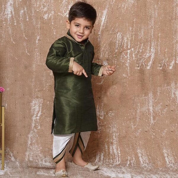 AJ DEZINES Kids Ethnic Wear Solid Silk Blend with Gota Lace Dhoti Kurta Set For Boys
