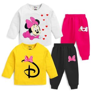 Disney Baby Girl Regular Fit Cotton T-Shirts and Pyjamas Set