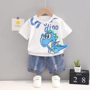 Googogaaga Boy's Cotton Dino Printed T-shirt With Shorts Sets