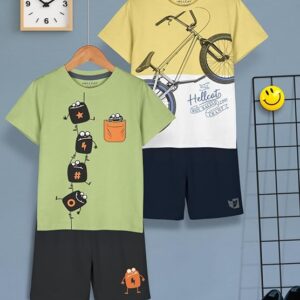HELLCAT Boys Dress Clothing Set Combo with Tshirts & Shorts