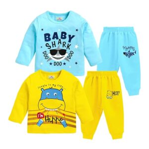 Kids Regular Fit Cotton T-Shirts and Pyjamas Set