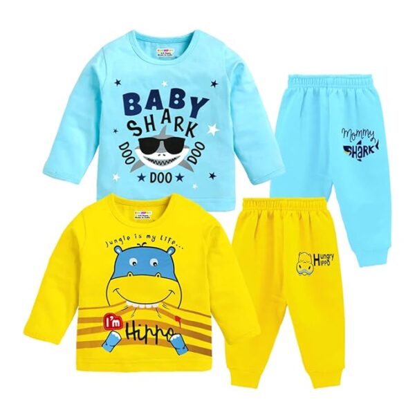Kids Regular Fit Cotton T-Shirts and Pyjamas Set