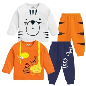 Kuchipoo Kids Regular Fit Cotton T-Shirts and Pyjamas Set