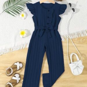 Stylish Girls' Pleated Jumpsuit with Ruffle Sleeves