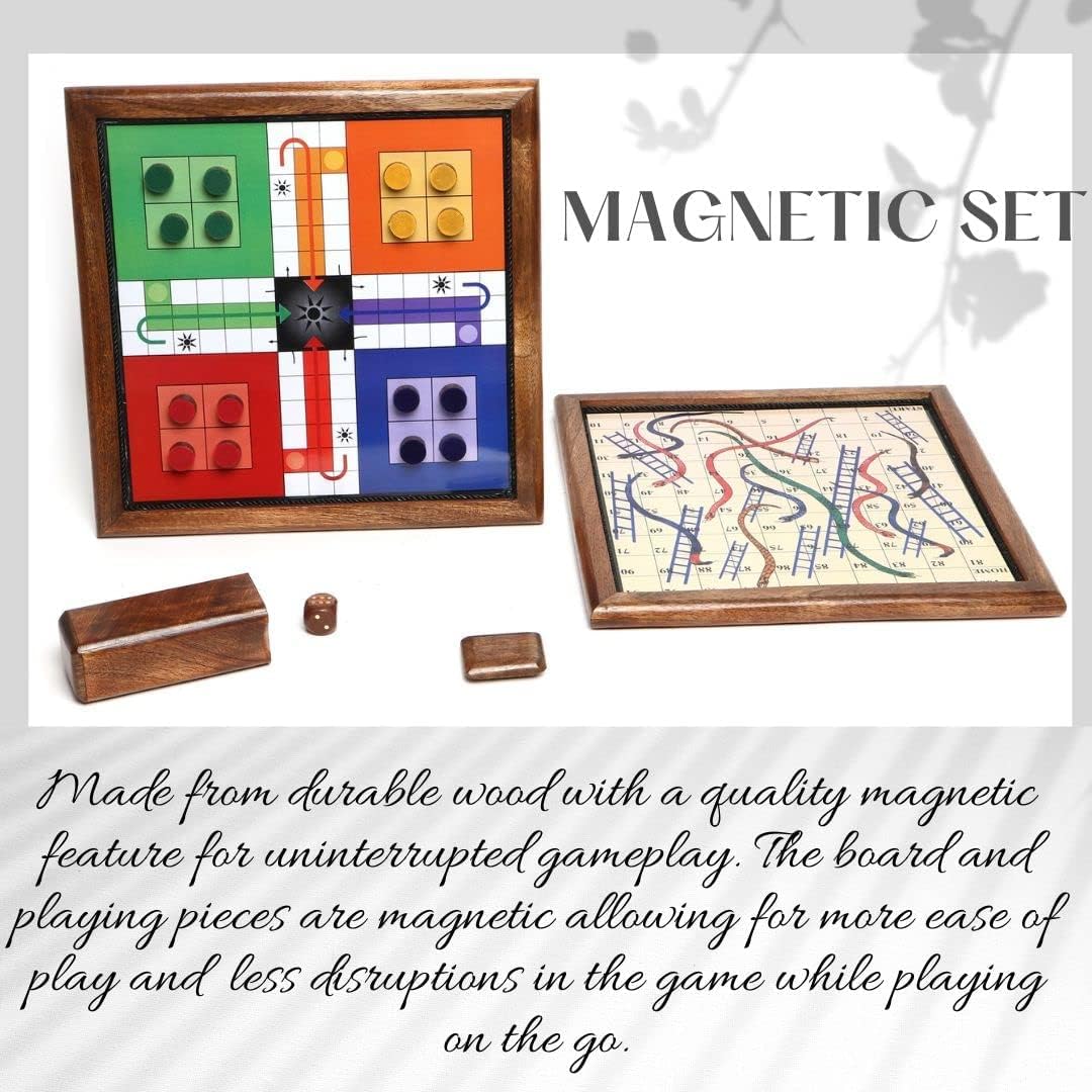 Wooden 2 in 1 Ludo Magnetic Snakes and Ladders