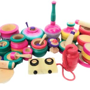 Mamu Shop Kid's Wooden Cylinder and Gas Stove Model Chennapattana Kitchen Set