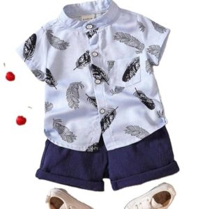 Baby Boy's Feather Print Shirt and Shorts Set