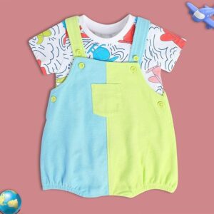 Round Neck Short Sleeve Knitted Cotton Dungaree Set