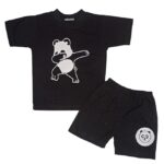 "Bear" Printed Black Cotton Clothing Sets