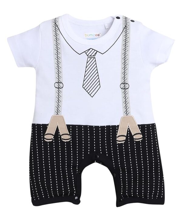 Black & White Boys Half Sleeves Thigh Length Romper