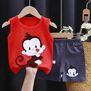 Cartoon Printed Sleeveless Vest T-Shirt Shorts
