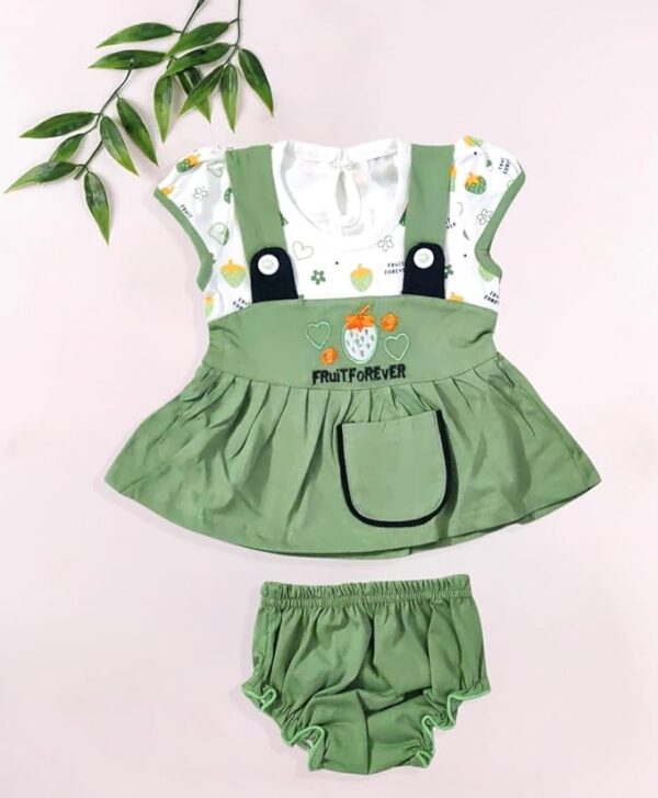 Cotton Embroidered Round Neck Baby Girl Frock and Panty Set