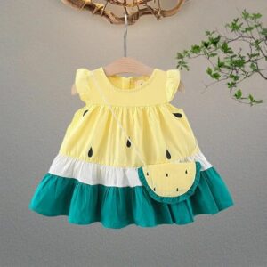 Girls Cap Sleeve Cotton Summer Party Flared Dress