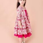 Girls Magenta Floral A-Line Cotton Below The Knee Dress