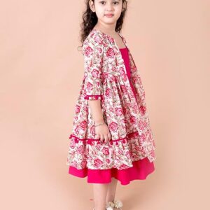 Girls Magenta Floral A-Line Cotton Below The Knee Dress