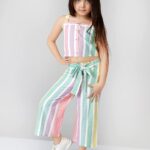 Girls Pink & Yellow Striped Top with Palazzos Set