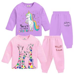 Girls Regular Fit Cotton T-Shirts and Pyjamas Set