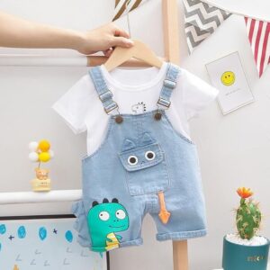 Half Sleeve Kid's T-Shirt With Dungaree Bibshorts