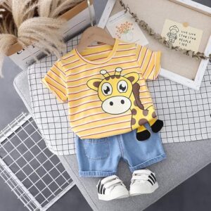 Half Sleeve Stripe T-shirt with Denim Shorts